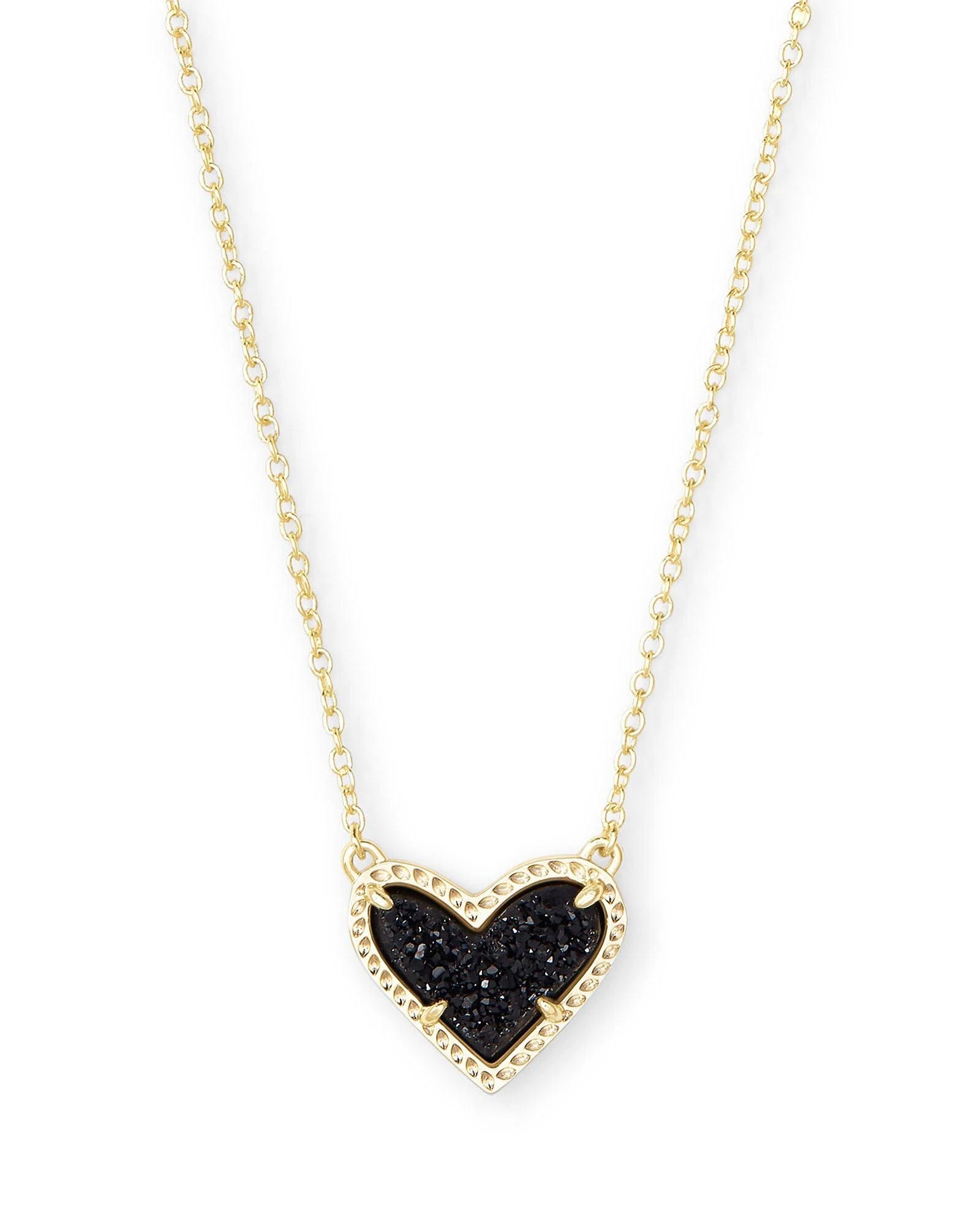Stylish 14k Gold Plated Over Brass Pendant Necklace with Black Drusy | Image