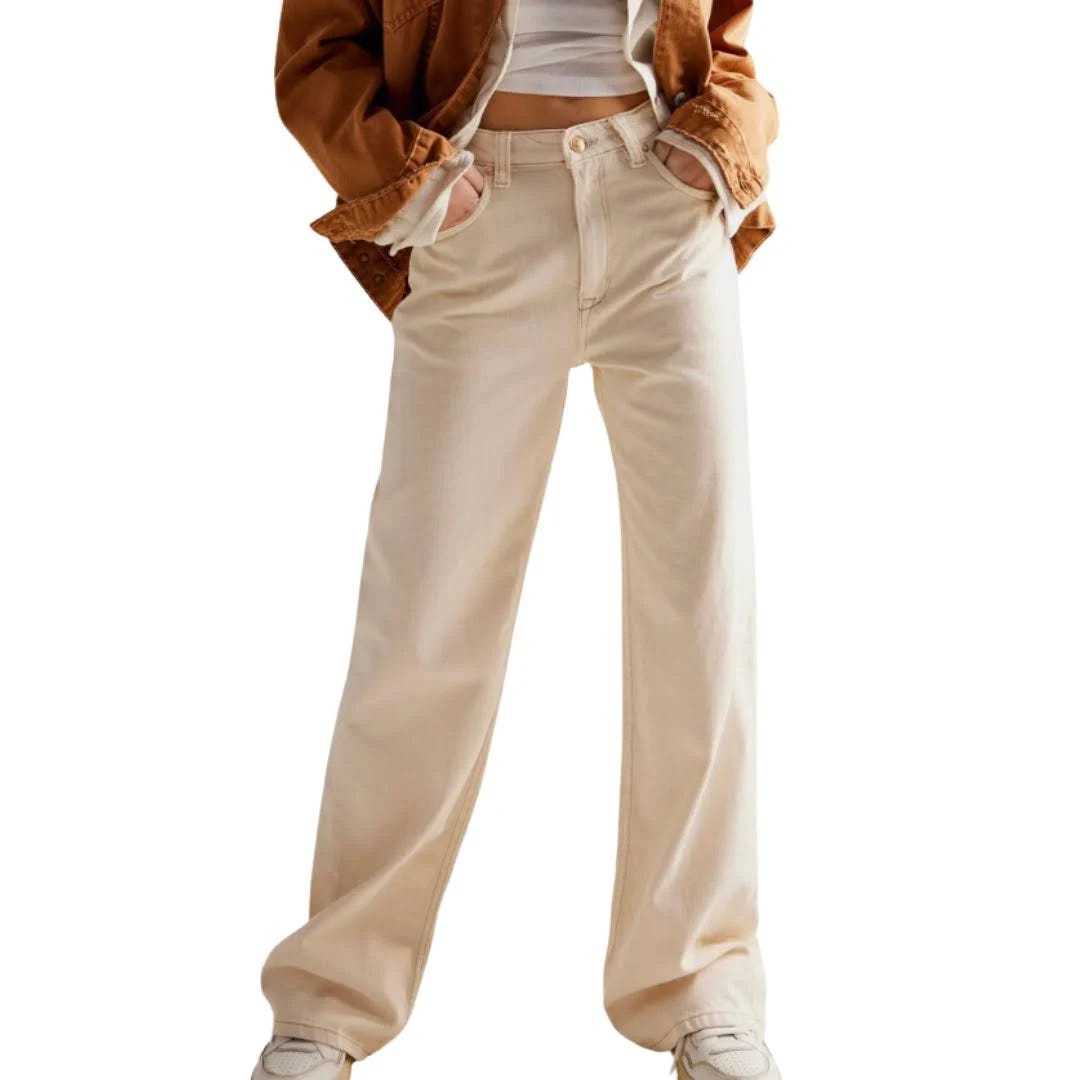 Off White High-Rise Straight Jeans for Women: Rigid 100% Cotton Design | Image