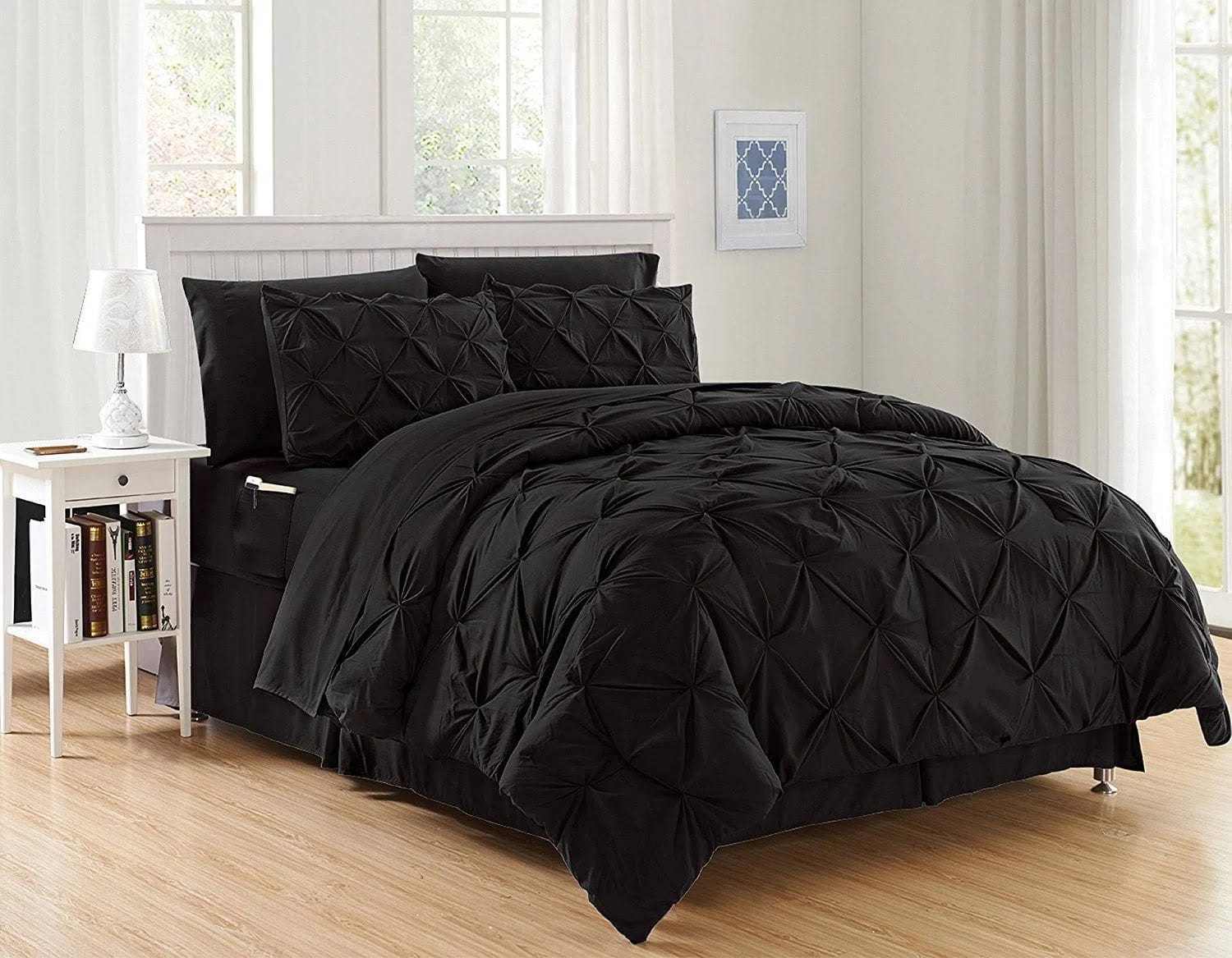 Elegant Comfort Black Pintuck Pattern Full/Queen Comforter Set - 8 Pieces | Image