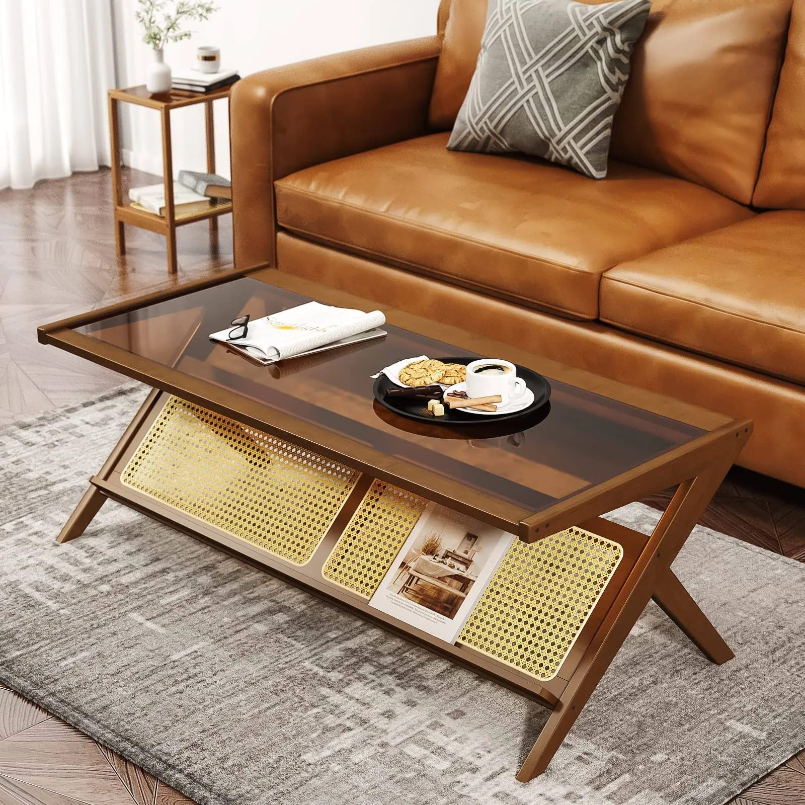 Chic Mid-Century Modern Coffee Table with Glass Top | Image