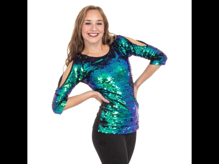 alexandra-collection-multi-color-mermaid-sequin-sparkle-top-3-4-sleeve-for-womens-size-xl-1
