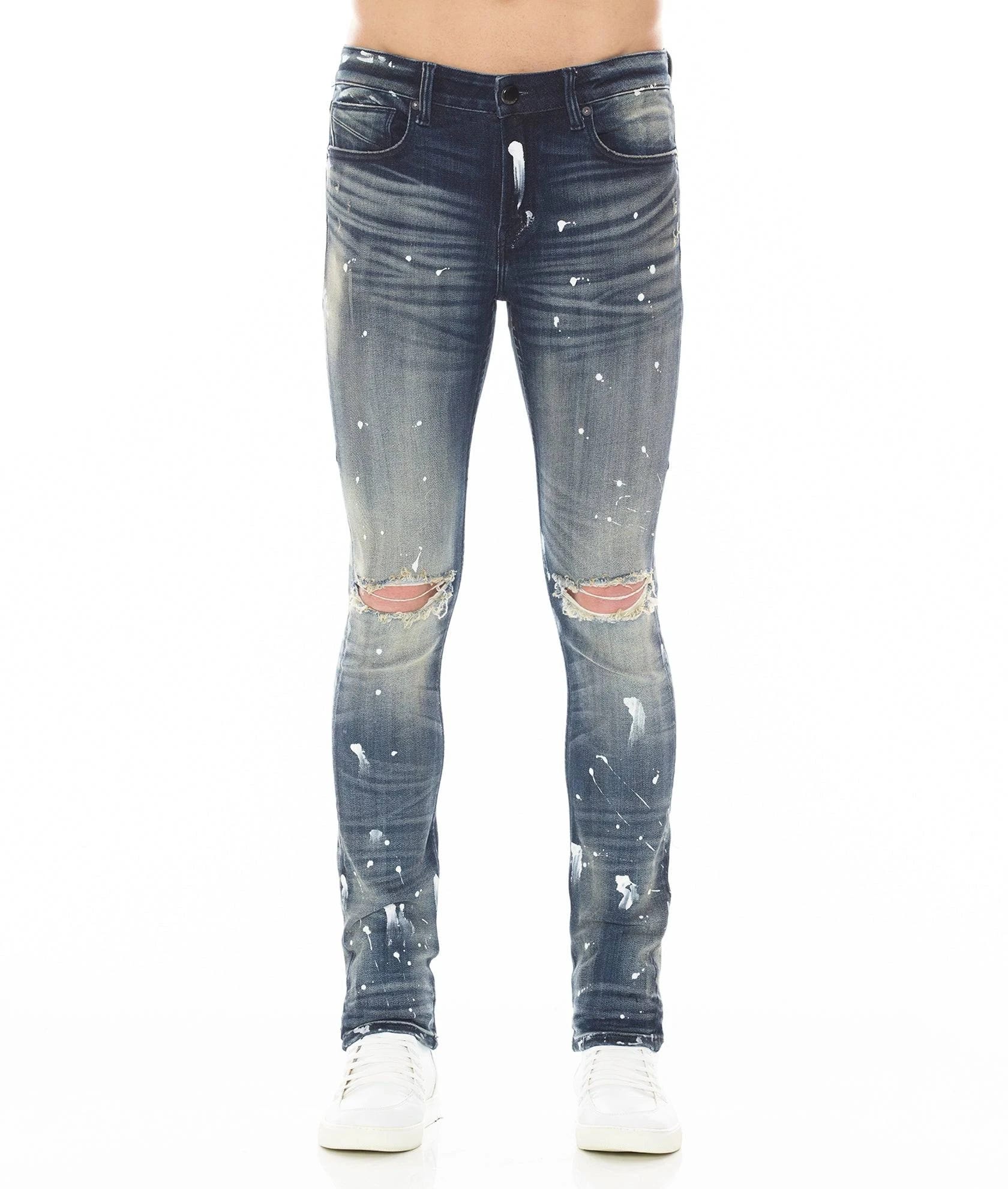 Dark Blue Ripped Skinny Jeans by HVMAN | Image