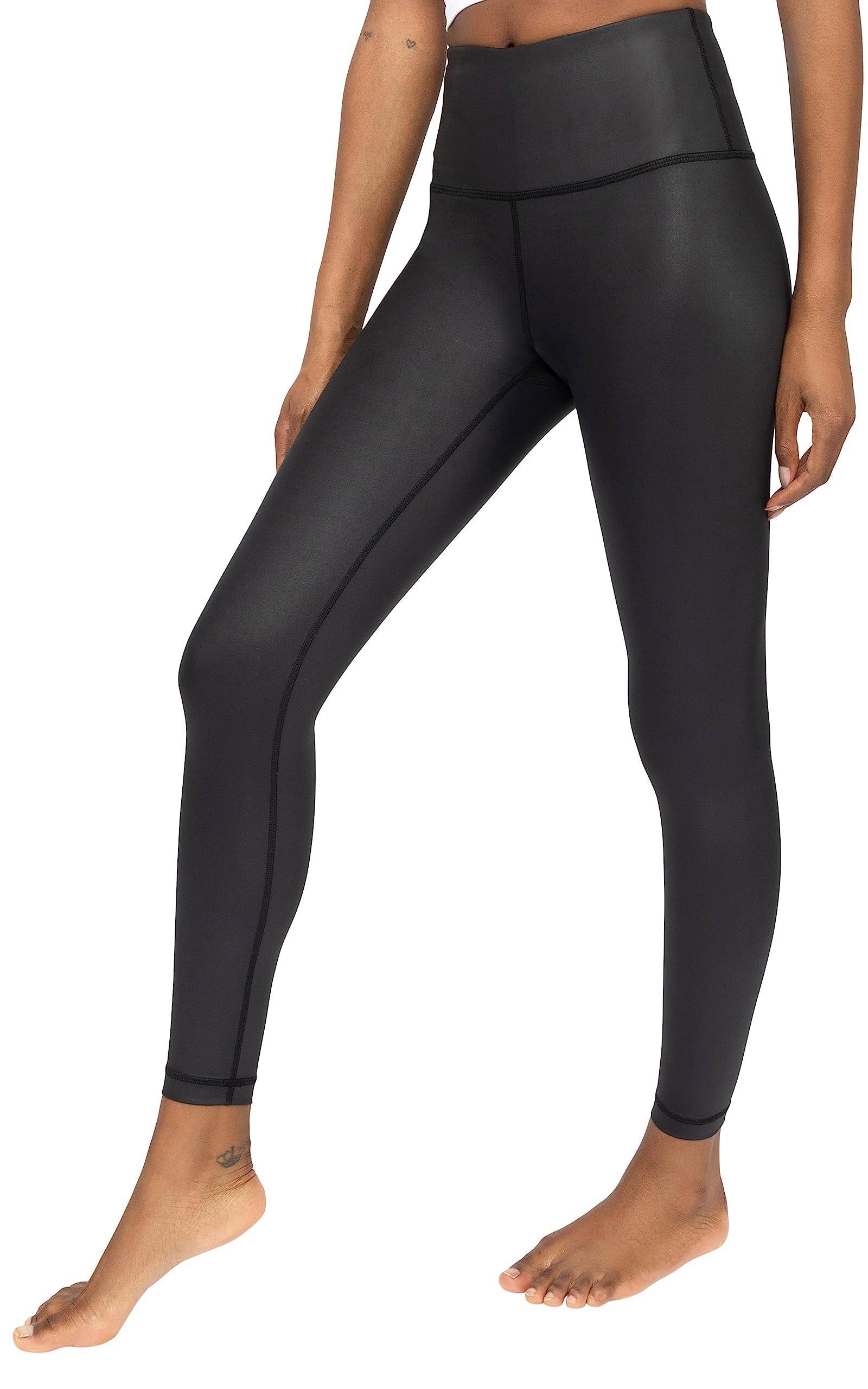 High-Waist Yoga Leggings: Squat-Proof Interlink Faux Leather Design | Image