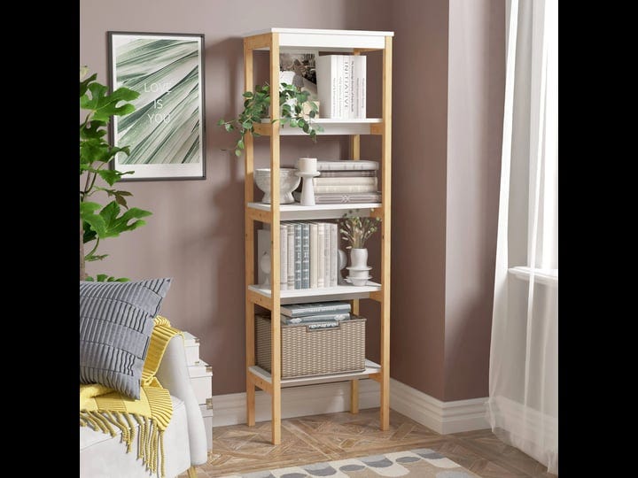 raamzo-narrow-bookshelf-pinewood-5-tier-book-shelf-bookcase-bathroom-shelves-freestanding-tower-stor-1