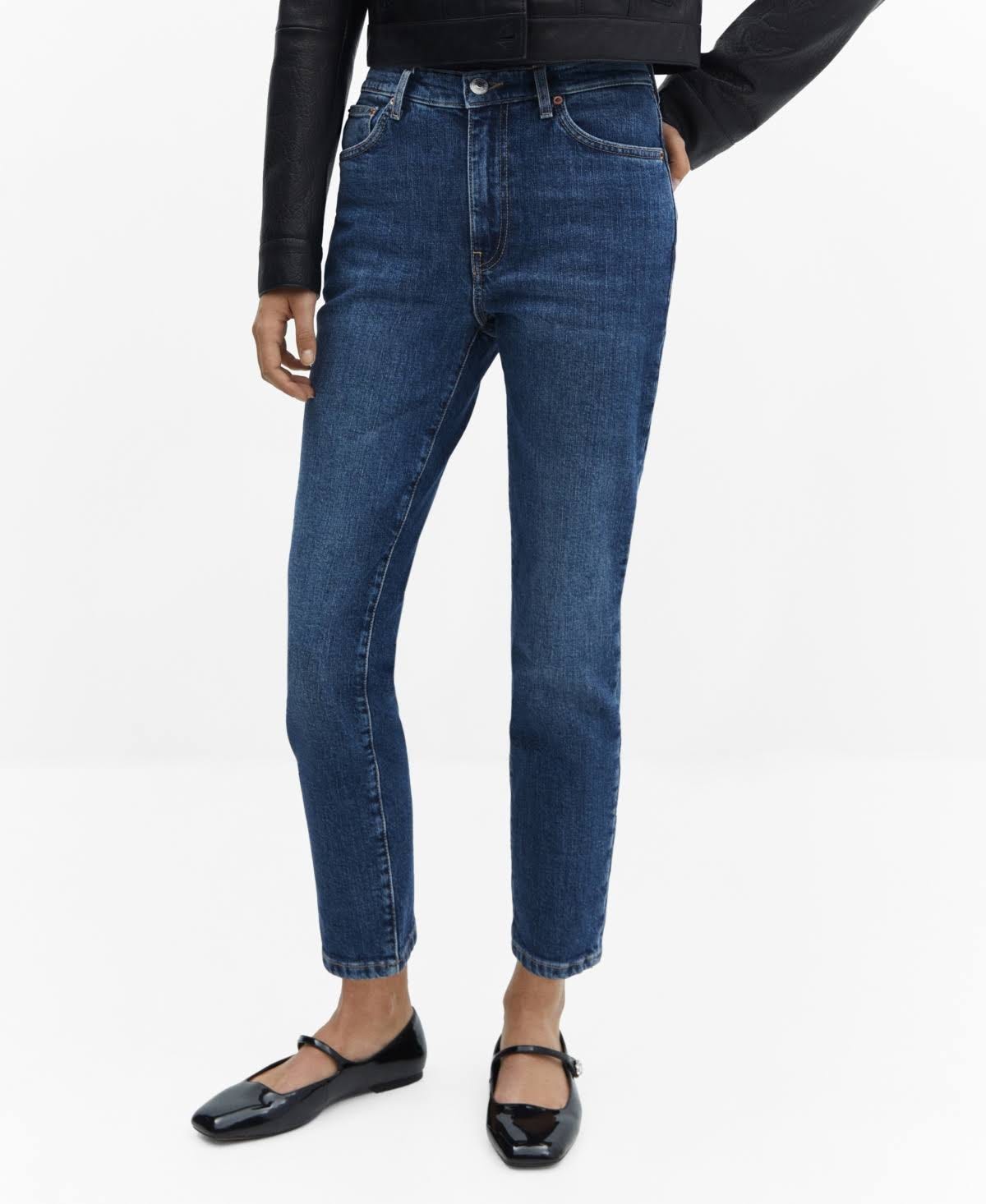 Dark Blue Waxed Slim Crop Jeans for Women | Image