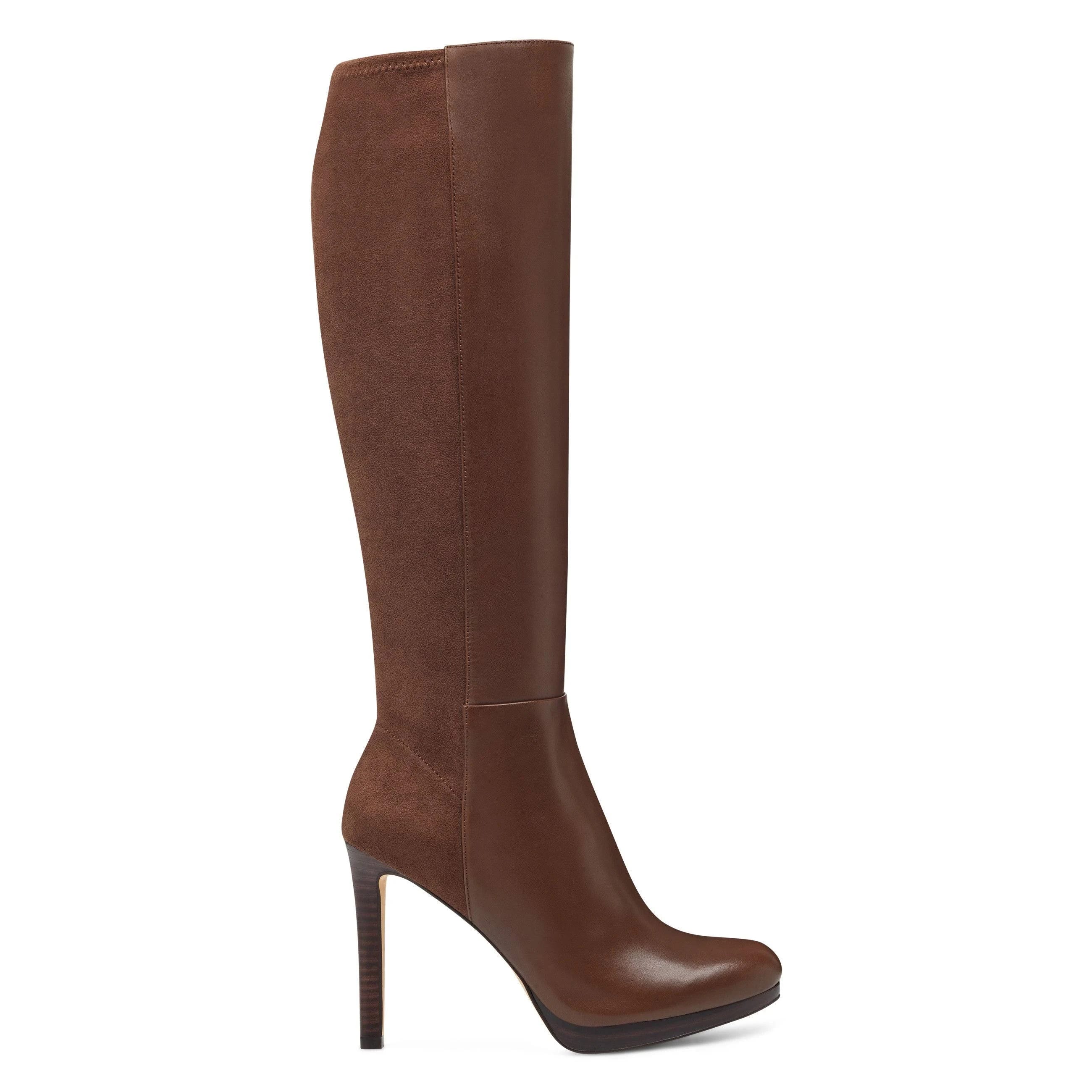 Nine West Quizme Knee High Boot - Brown Leather & Platform Heel | Image