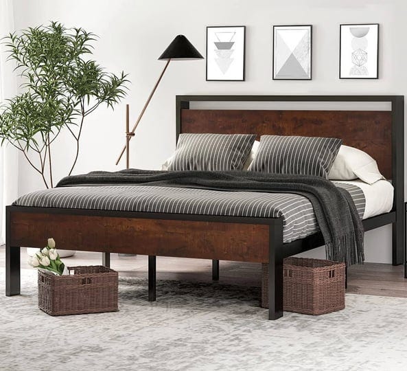 sha-cerlin-14-inch-queen-size-metal-platform-bed-frame-with-wooden-headboard-and-footboard-mattress--1