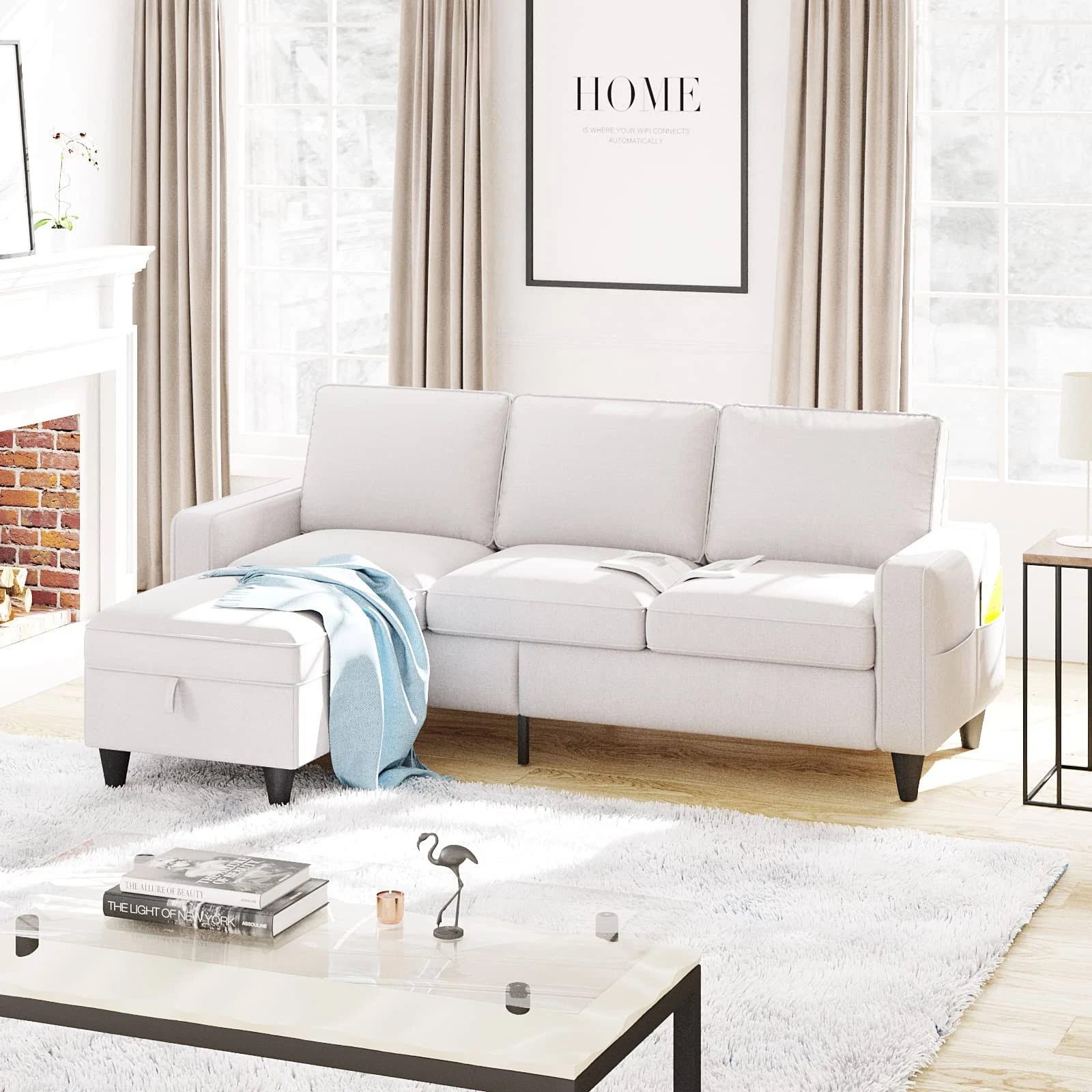 Convertible L-Shape Sofa with Storage Ottoman for Living Room | Image