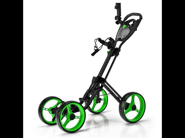 costway-folding-4-wheels-golf-push-cart-w-brake-scoreboard-adjustable-handle-green-1