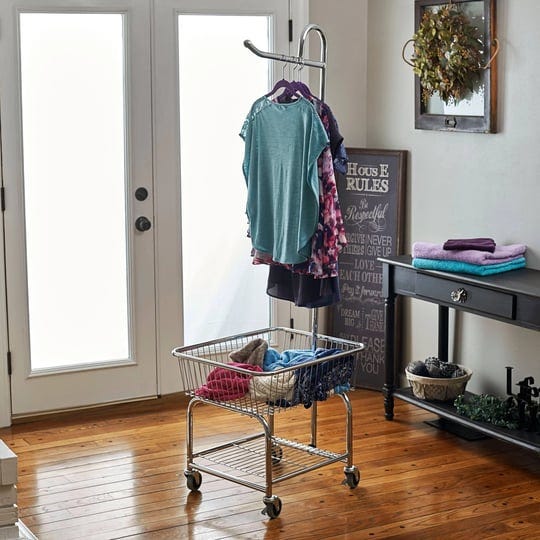 household-essentials-chrome-heavy-duty-laundry-butler-3-inch-wheels-silver-1