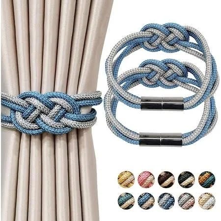 Stylish Magnetic Curtain Tie Backs for Drapes - Multi-Color Handmade Rope Cord with Large Knots | Image