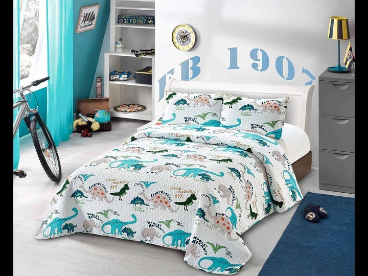 kids-zone-collection-bedspread-coverlet-kids-teens-variety-dinosaurs-white-green-blue-orange-new-din-1