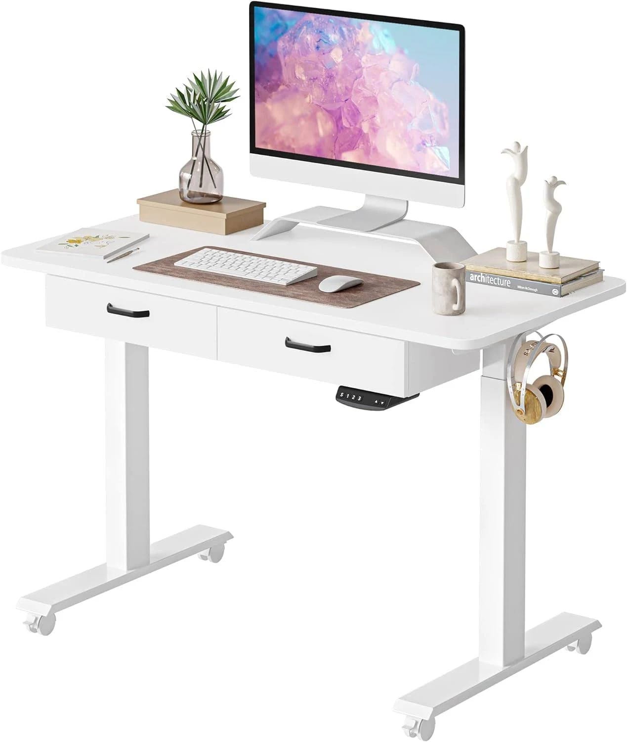 Adjustable Height Electric Standing Desk with Two Drawers for Home Office | Image