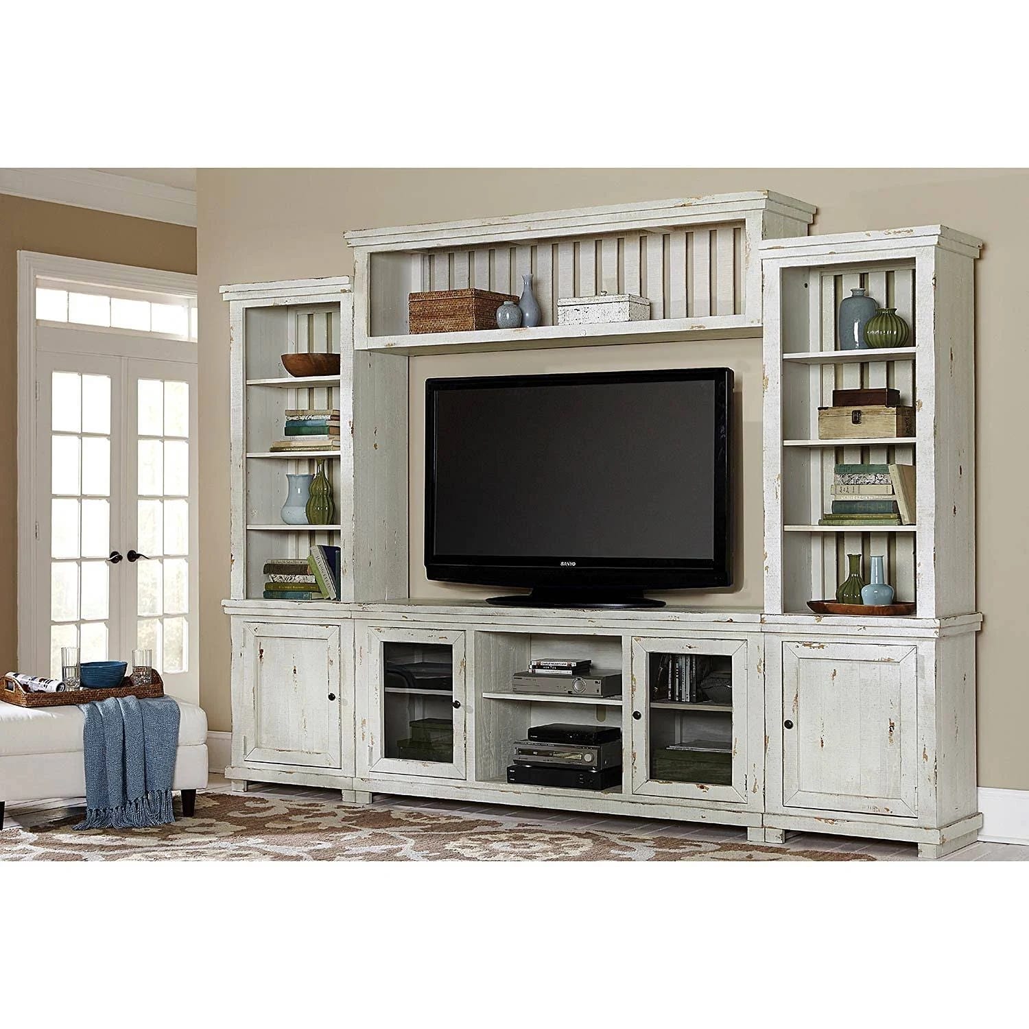 Distressed White Willow TV Stand by Progressive Furniture | Image