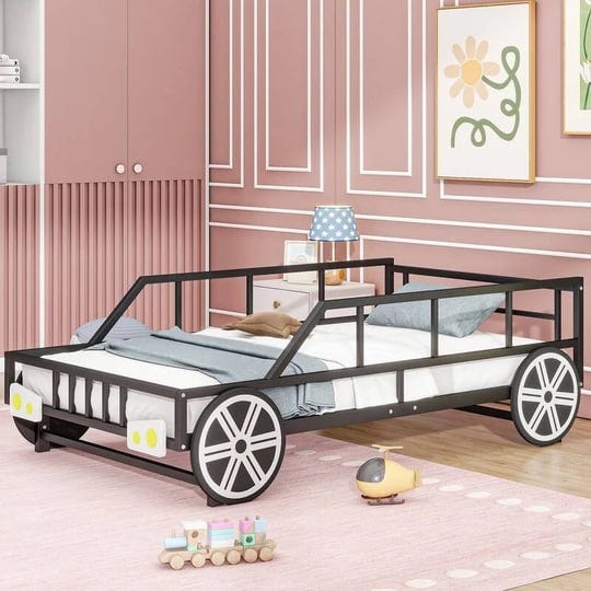 metal-twin-size-car-shaped-platform-bed-car-bed-with-wheels-and-headlights-decoration-black-1