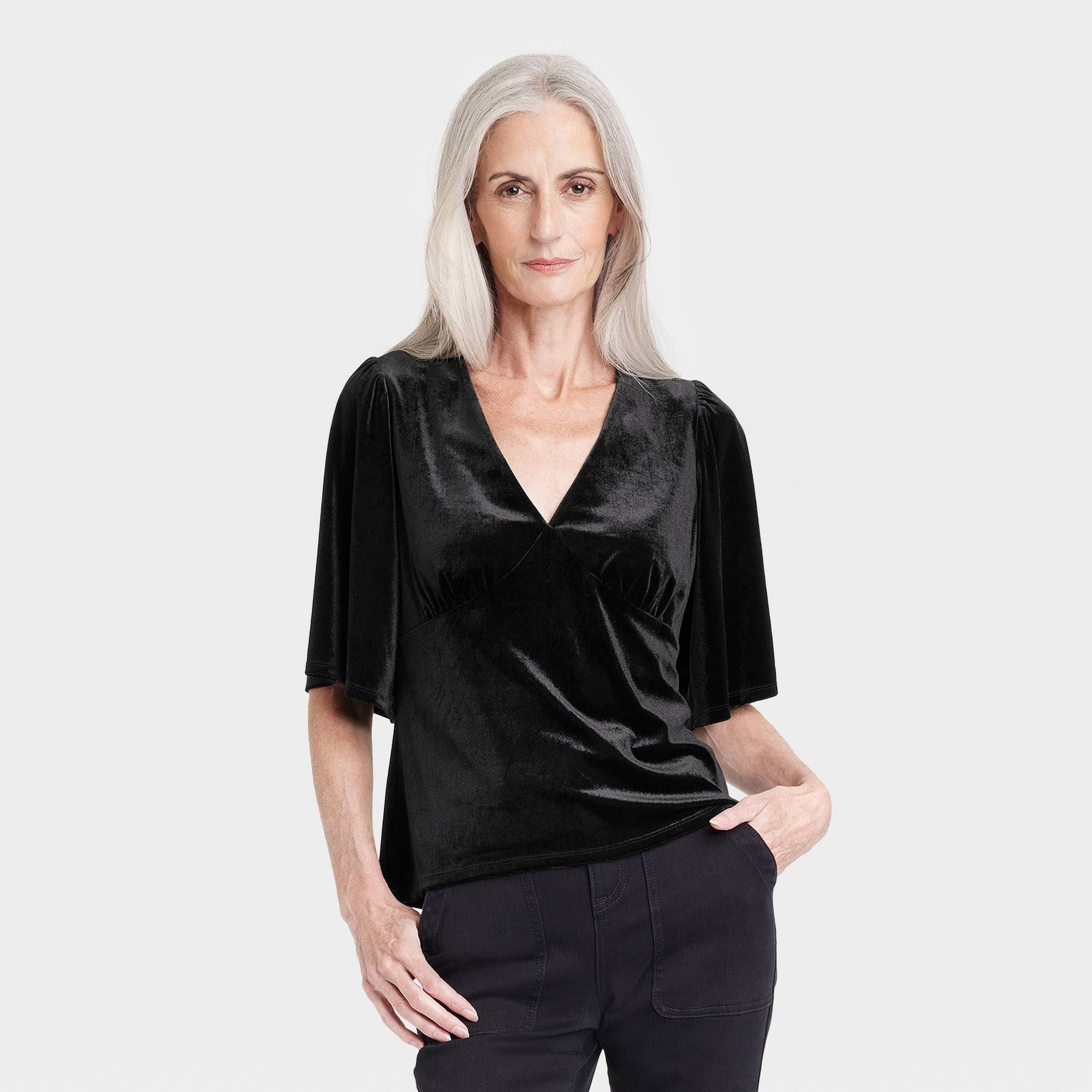 Stylish Velvet Blouse Elbow Sleeve for Women | Image