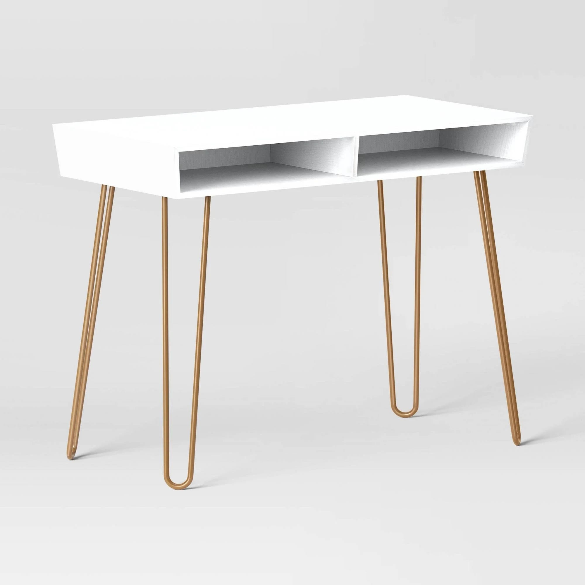 Compact White Writing Desk with Storage | Image
