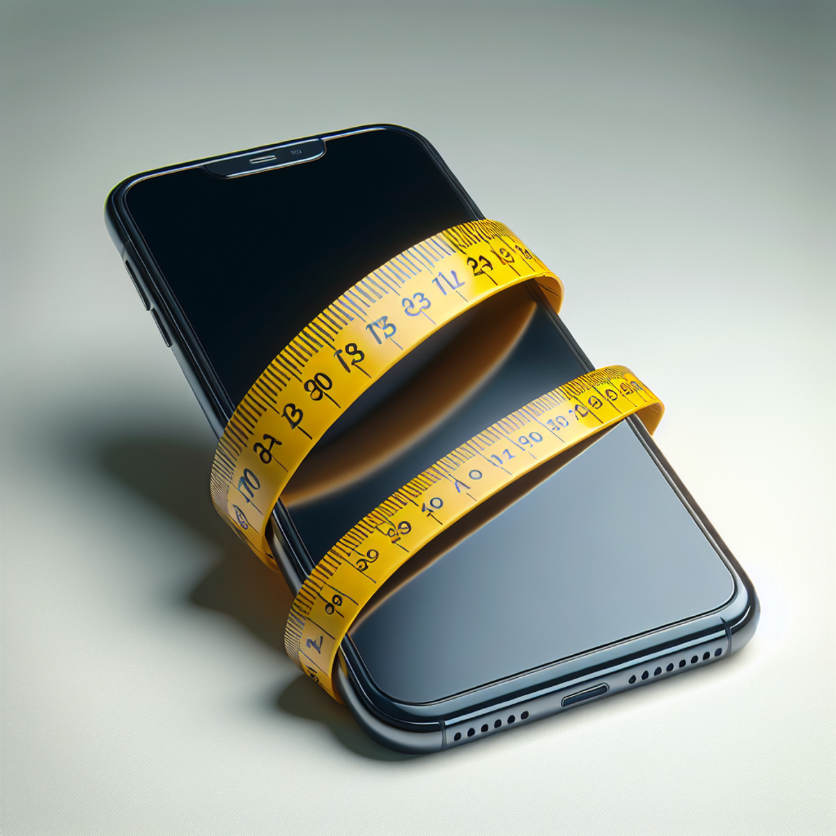 Smartphone wrapped in yellow measuring tape.