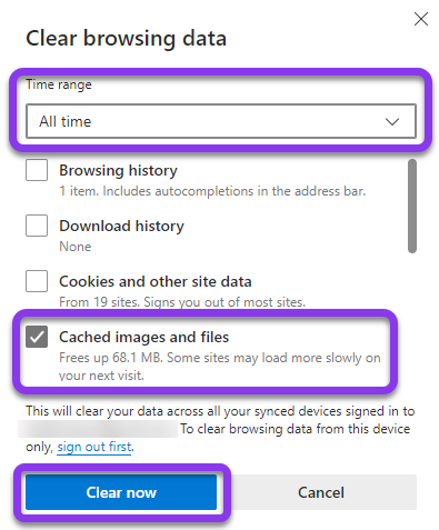 Clear browsing data - cached images and files - microsoft