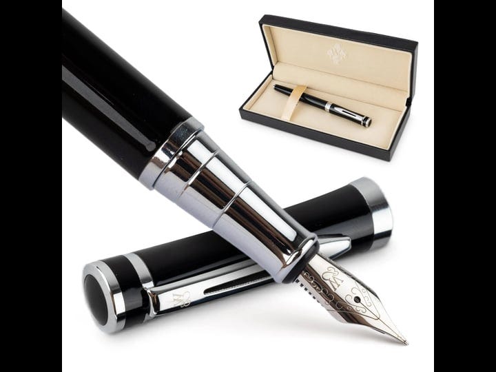 wordsworth-black-fountain-pen-set-medium-nib-includes-6-ink-cartridges-and-ink-refill-converter-gift-1