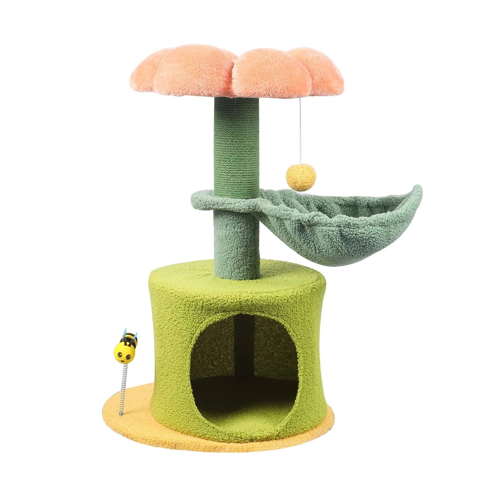 Flower Cat Tree Tower: Indoor Cat Tree with Scratching Post and Hammock | Image