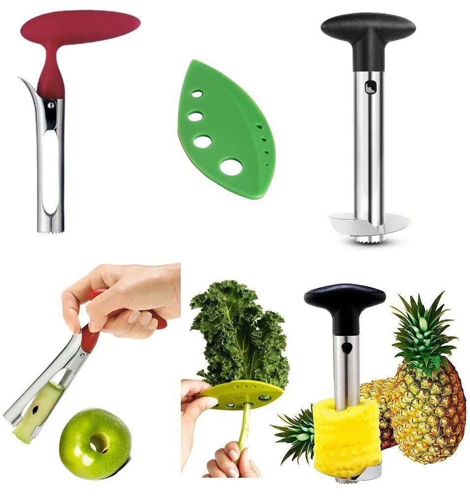 Bright Kitchen Fruit Seed Remover - Pear, Pineapple, and Herb Stripper with Cherry Red Grip and Serrated Edges | Image