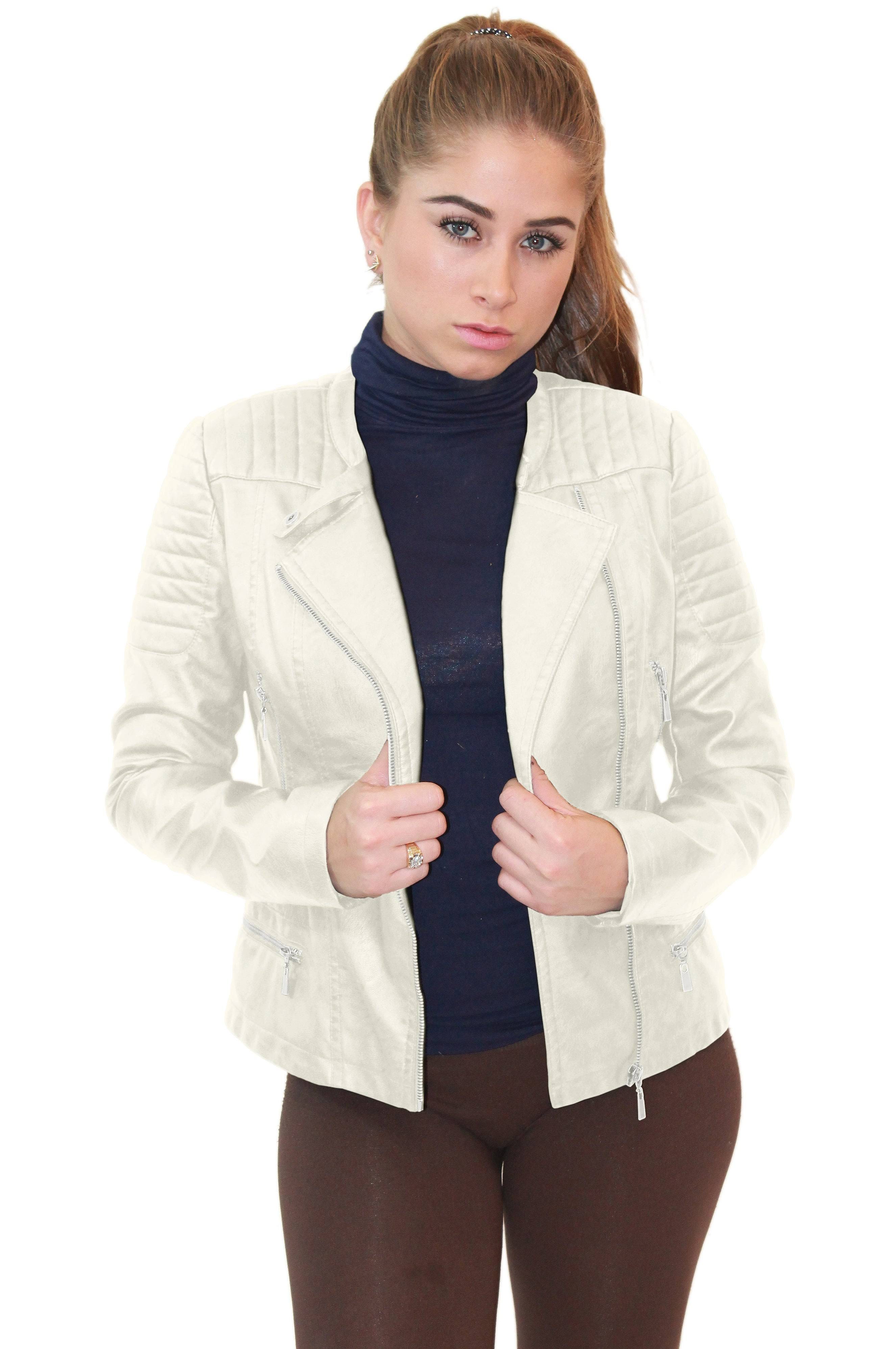 Edgy Biker Design White Leather Jacket | Image