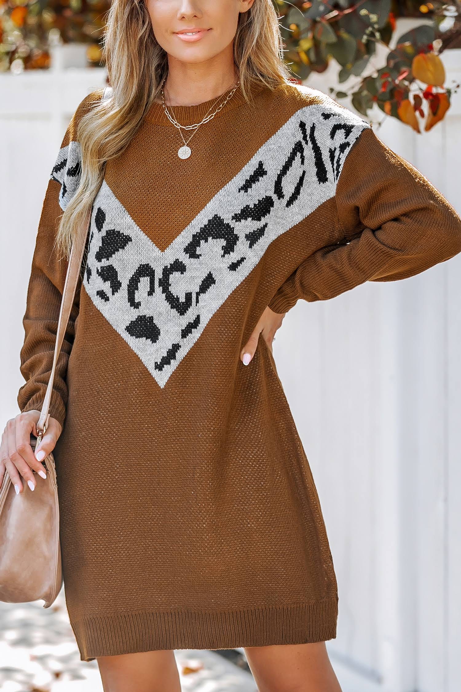 Leopard Print Colorblock Mini Sweater - A Wild and Stylish Fashion Statement | Image