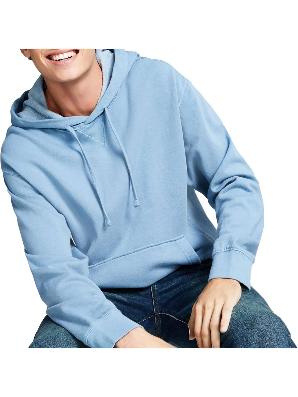 Comfy Light Blue Men's Fleece Pullover Hoodie | Image