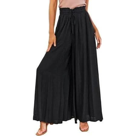 Black High Waisted Loose Fit Casual Elastic Wide Leg Palazzo Pants | Image