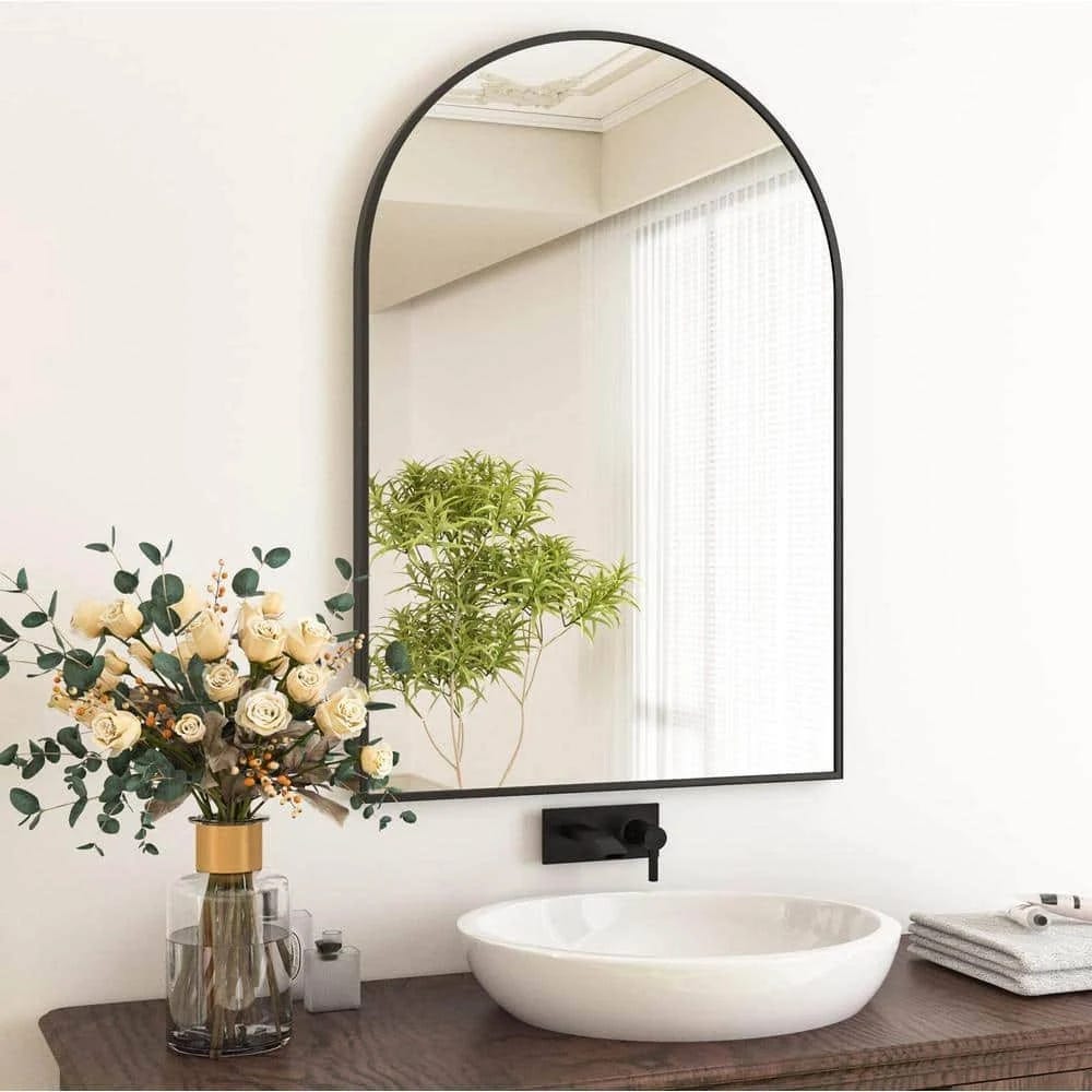 Large Black Arched Framed Wall Mirror | Image