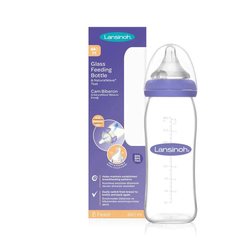 Lansinoh NaturalWave Glass Bottle for Breastfed Babies: 240 ml | Image