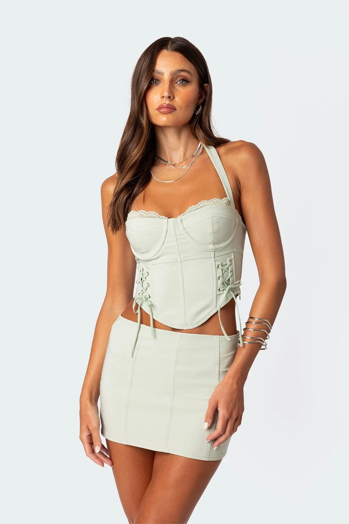 Chic Green Lace-Up Corset | Image