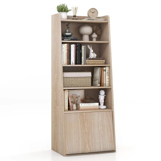 tangkula-6-tier-bookcase-modern-bookshelf-w-2-adjustable-shelves-flip-up-door-wood-storage-cabinet-w-1