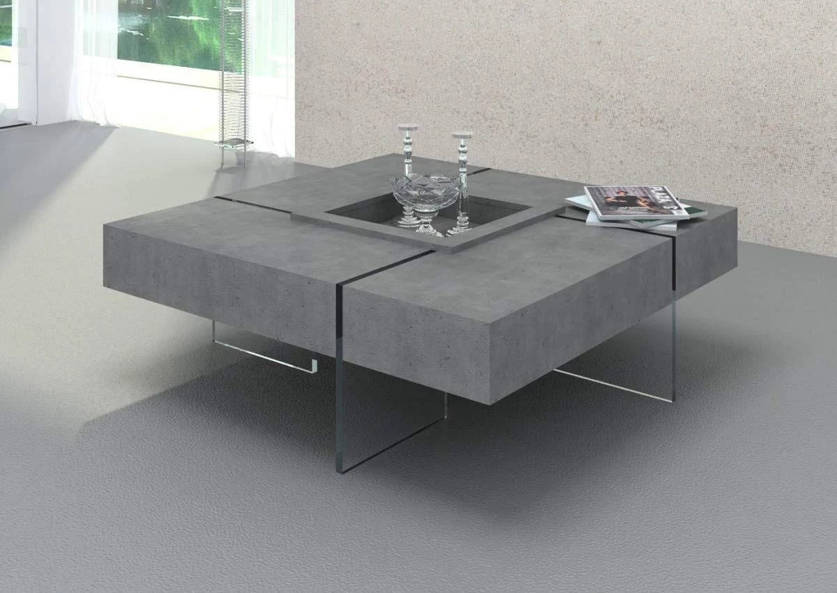 Square Concrete Laminate Wood Base Coffee Table | Image