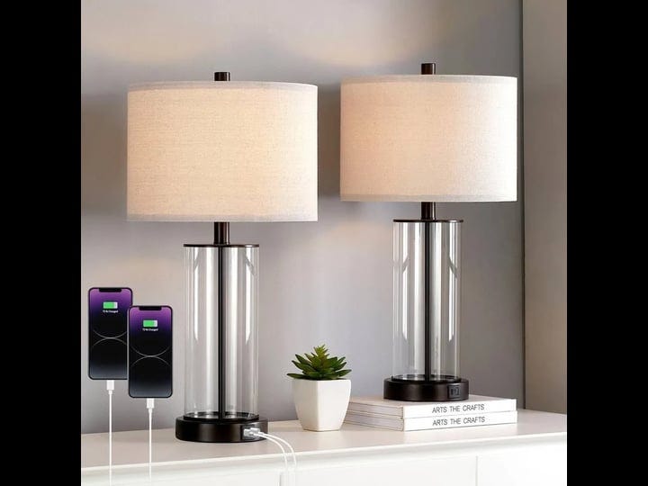 kawoti-23-in-clear-glass-table-lamp-set-with-bulbs-touch-control-dual-usb-ports-and-ac-outlet-set-of-1