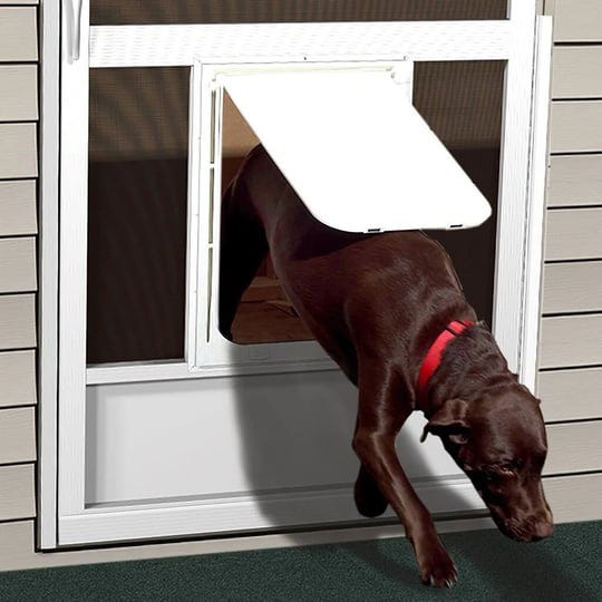 pca-80-in-x-36-in-white-aluminum-hinged-screen-door-with-pet-door-1