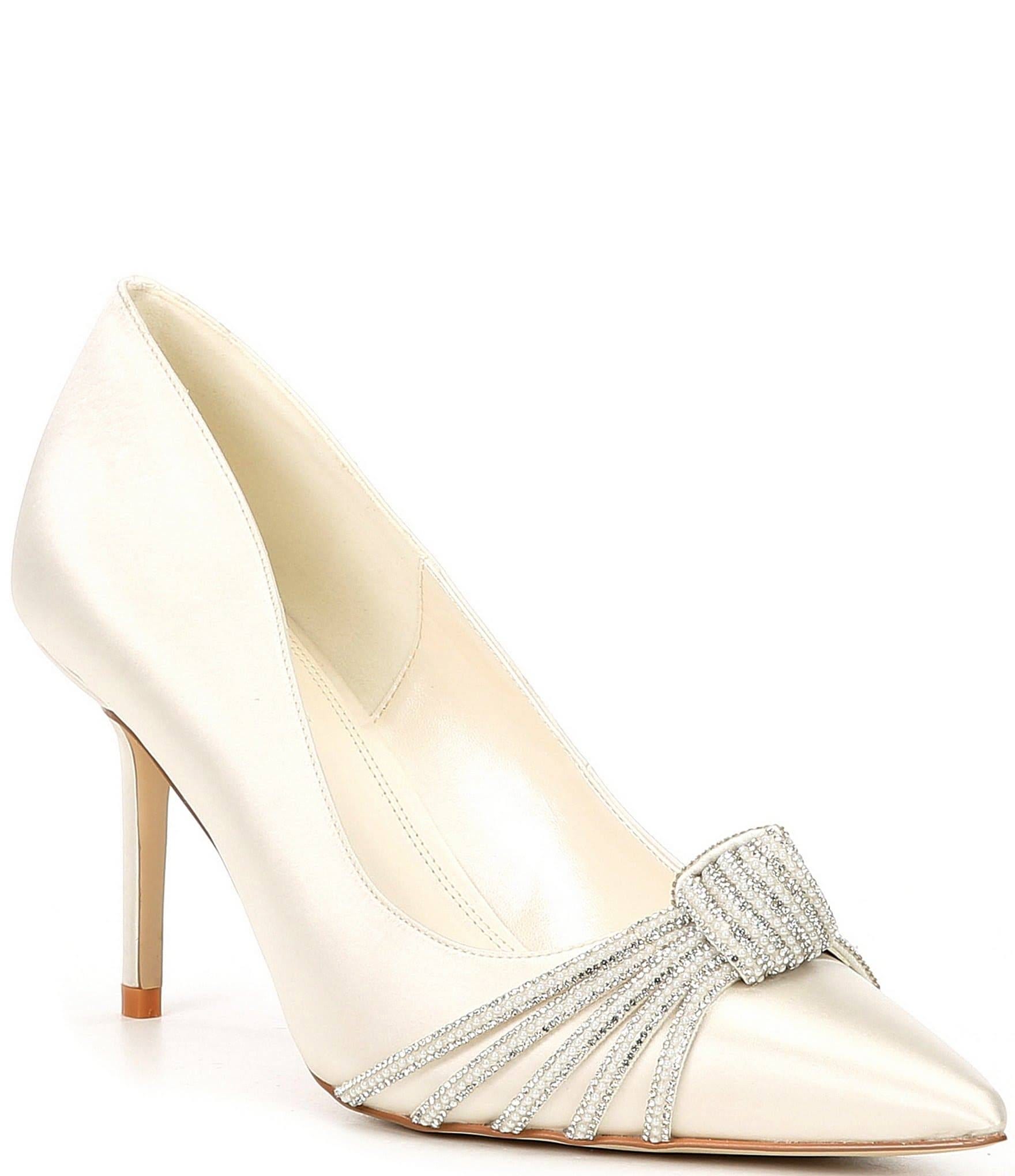 White Dress Nude Heels Satin Knot Detail Pump by Dune London | Image