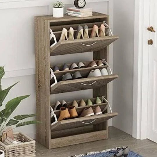 yfbiubiulife-modern-shoe-cabinet-with-2-flip-drawers-twill-louver-doors-wood-2-tier-shoe-rack-organi-1