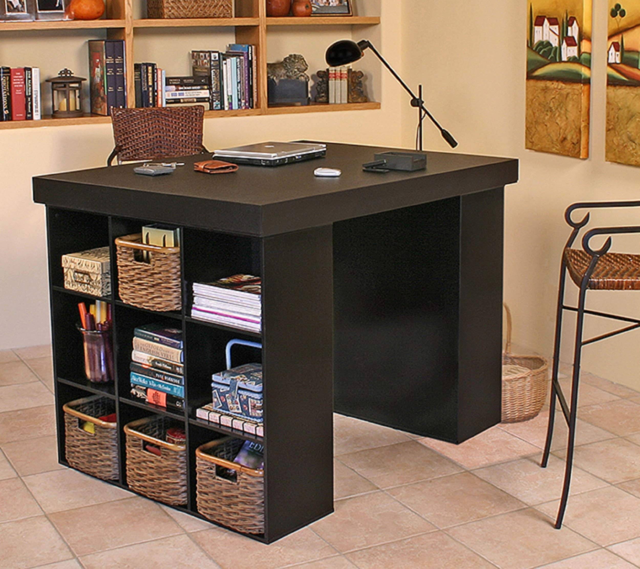 Project Center Desk with 2 Bookcase Sides in Black | Image