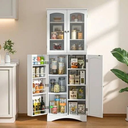 aiho-64-inch-h-tall-kitchen-pantry-storage-cabinet-with-glass-door-white-1