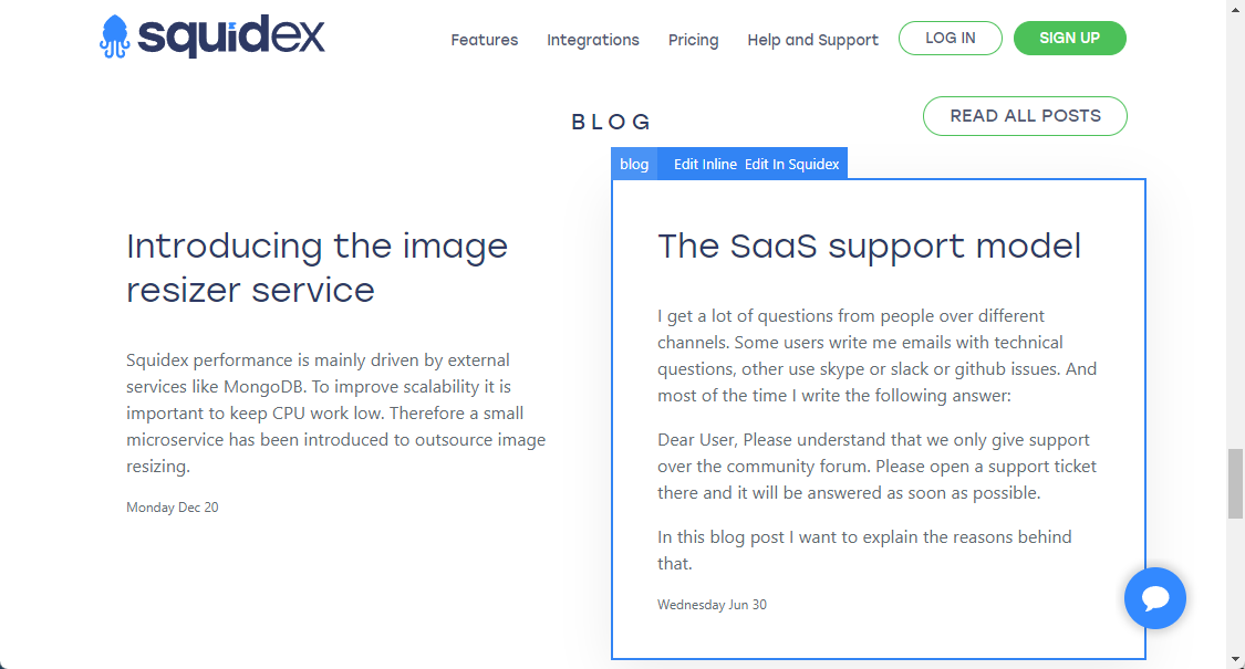 How content items are linked in the Squidex website