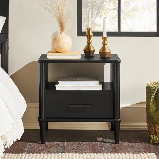 1-drawer-black-solid-wood-transitional-storage-nightstand-with-tapered-legs-1