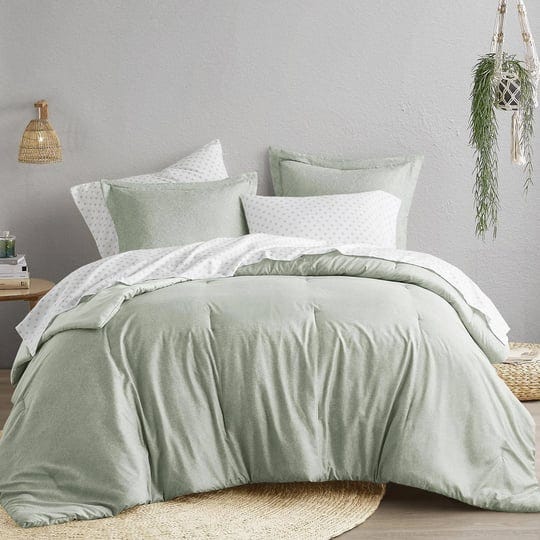 comfort-spaces-chambray-print-solid-comforter-set-queen-sage-green-1