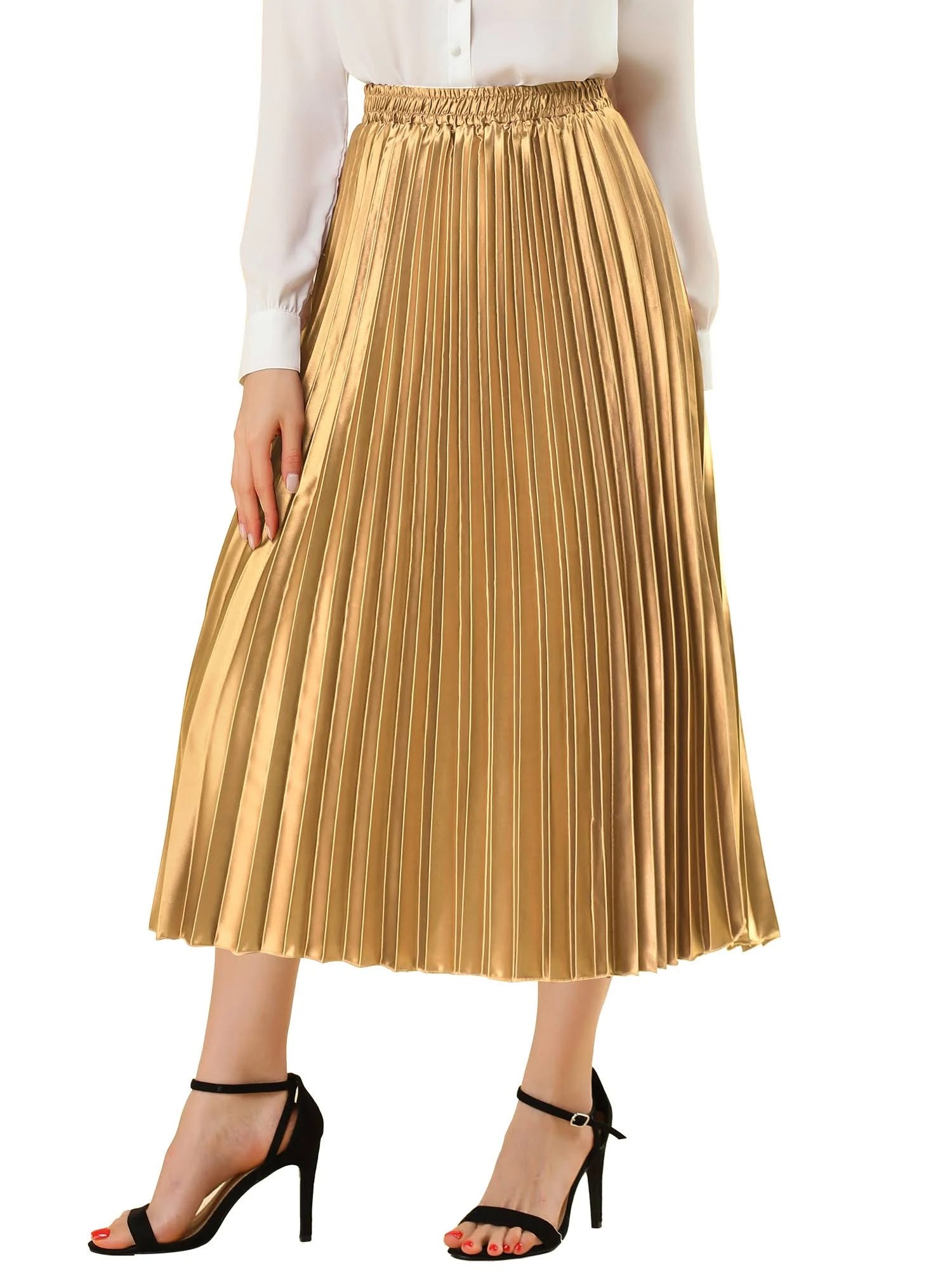 Metallic High Waist Pleated Midi Skirt for Formal Events | Image