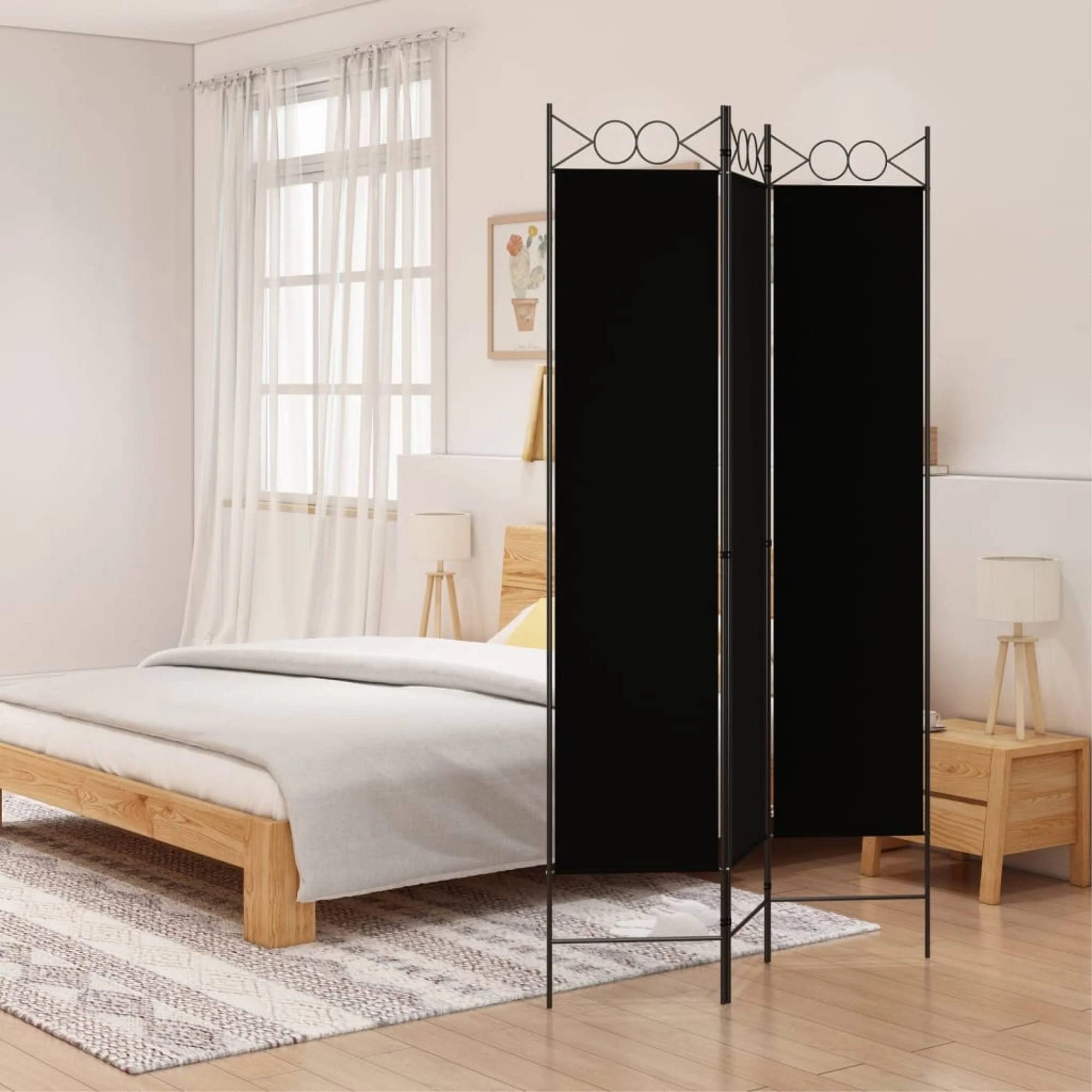 Sleek and Versatile 3-Panel Black Room Divider | Image