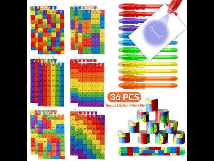36-pc-building-block-party-favors-set-for-12-kids-notebooks-invisible-ink-magic-pens-wristband-birth-1
