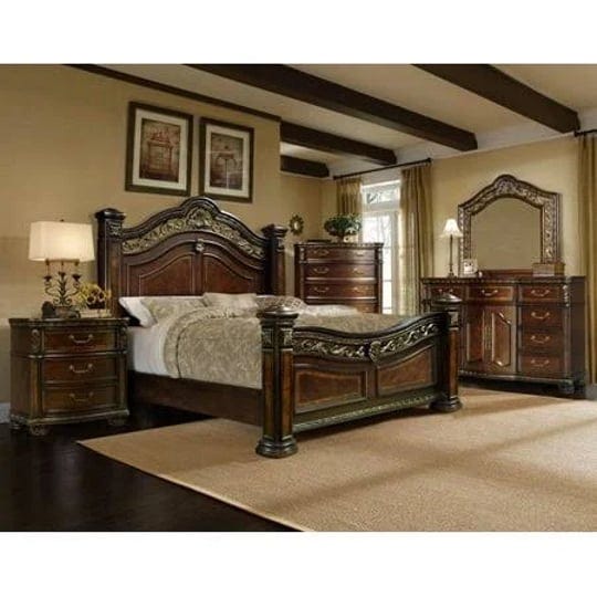 mcferran-b163-q-antique-brass-cherry-wood-finish-queen-bedroom-set-5pcs-red-1