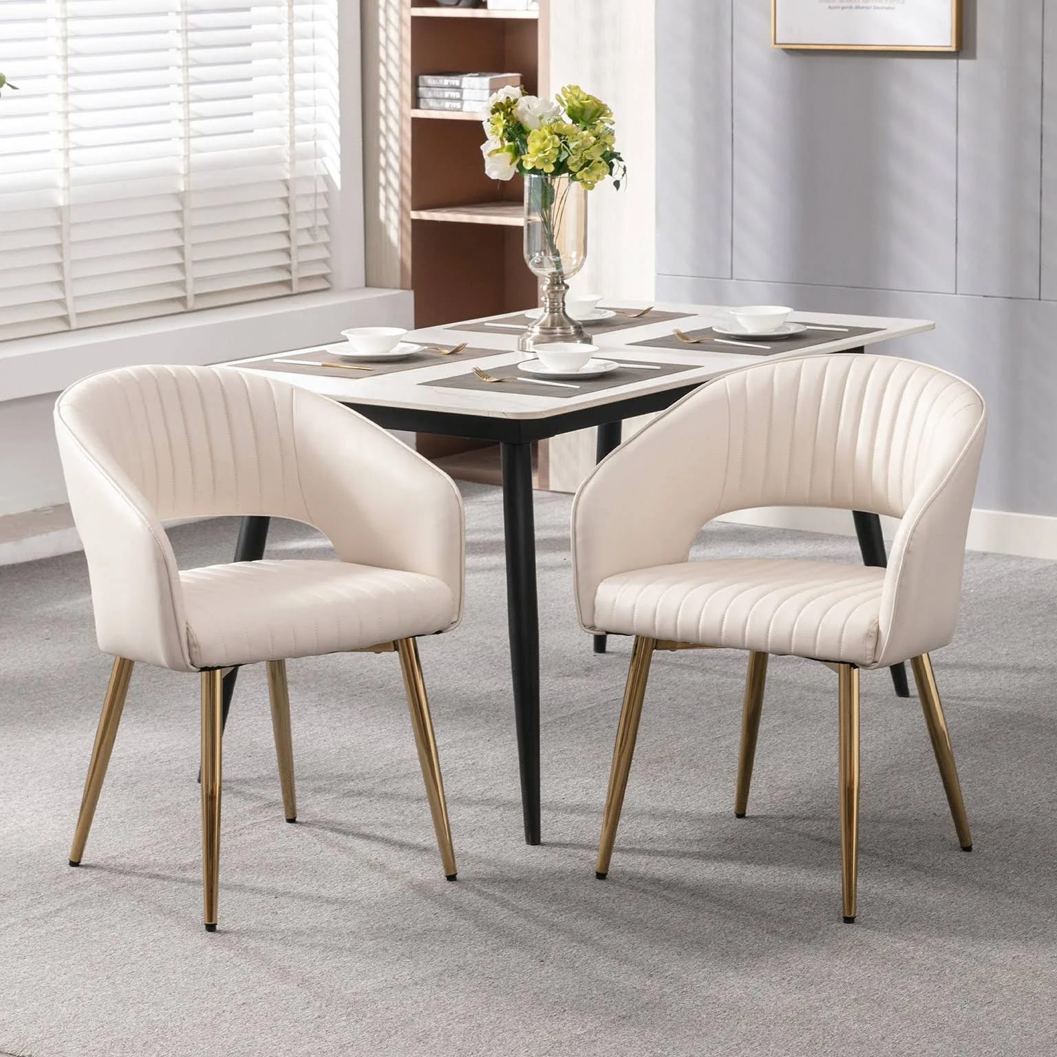 Modern Faux Leather Dining Chair Set with Gold Legs | Image