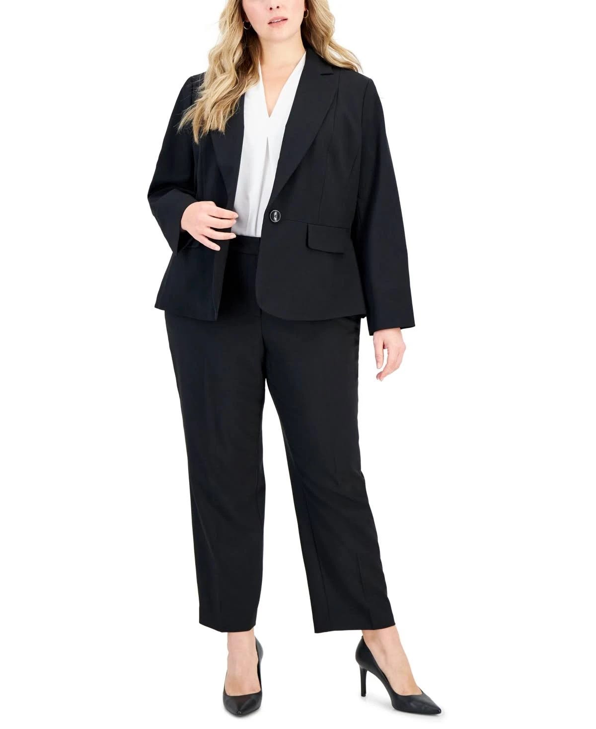 Black Plus Size Polyester Pant Suit with Zipper Closure | Image